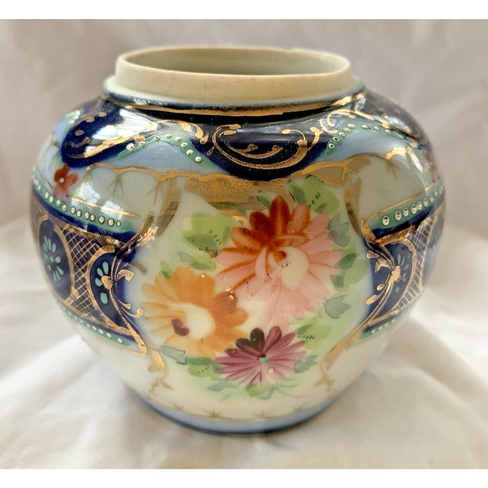 Vintage Handpainted Floral Japanese Chinese Blue Celadon 3.75” Porcelain